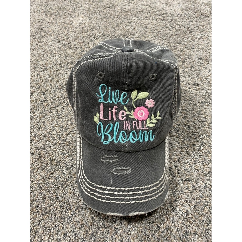 KBETHOS‎ Baseball Cap Womens OSFM Black Excellent Distressed Floral Embroidered